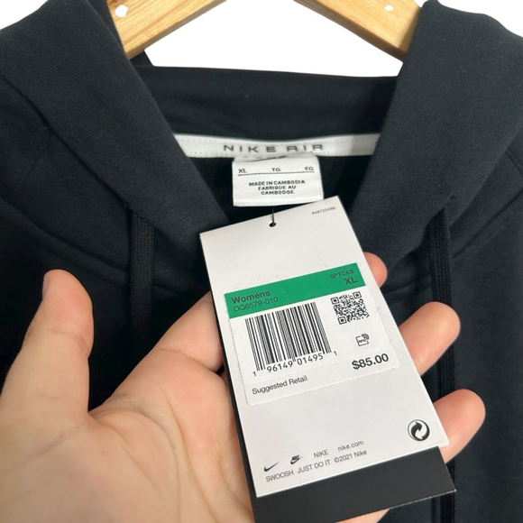 Nike Air Women's Black Air Full-Zip Fleece Sport Hoodie Logo Loose Fit Size XL - Picture 5 of 9